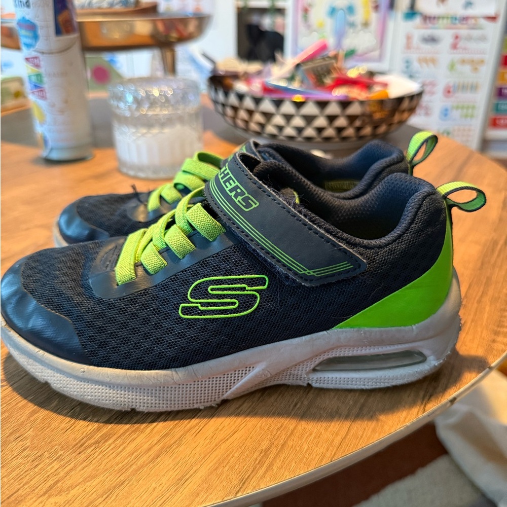 Skechers Microspec Max Gorvix Kids Shoes Size 1 Navy Lime Green Sneakers Velcro